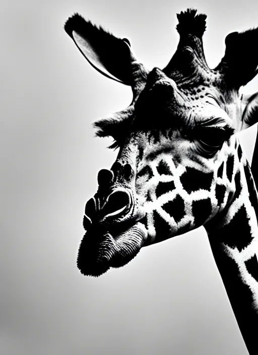 Image similar to two giraffe black and white portrait white sky in background