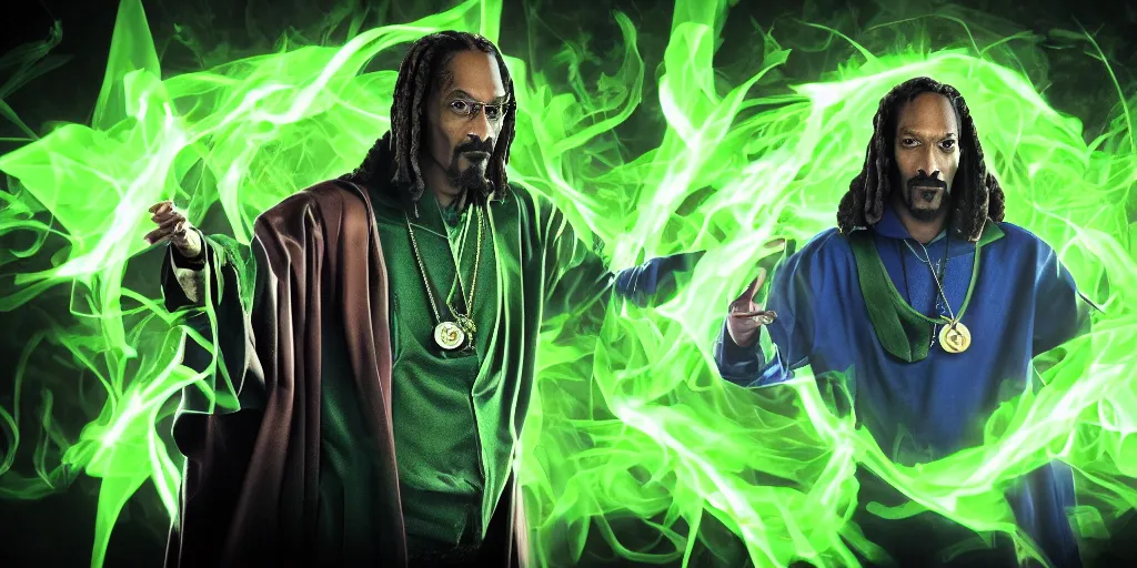 Image similar to snoop dogg doctor strange, marijuana, marijuana leaves, green light, highly detailed, cinematic by francis tneh, marvel cinematic universe, mcu, photo