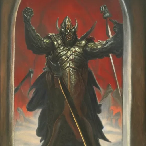 Prompt: the bloodseeker guarding the gates of hell, oil panting