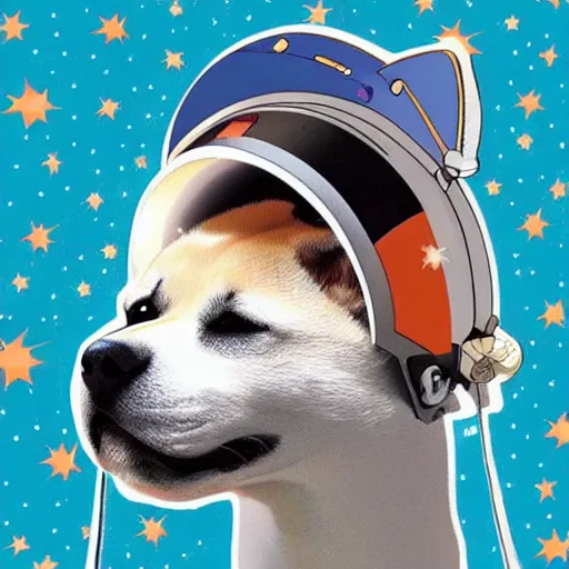 Prompt: a Shiba Inu wearing an astronaut helmet, surrounded by cosmic space