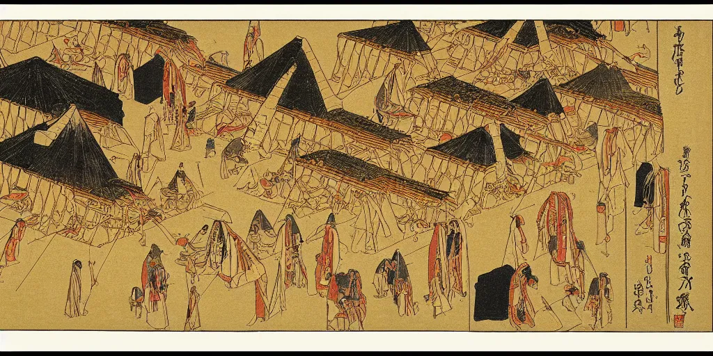 Image similar to i, Pyramid of Khufu by Hokusai
