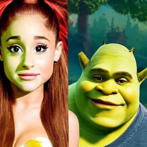 Image similar to a movie poster with ariana grande as shrek, coming out 2 0 2 4