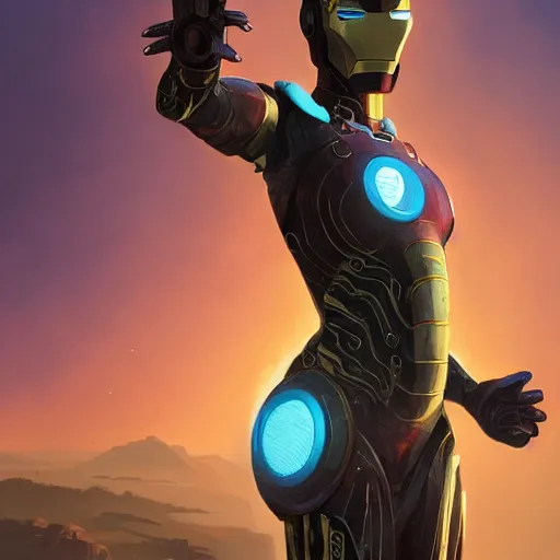 Image similar to highly detailed an african american woman in with the ironman random suit from the future gta v, stephen bliss, unreal engine, fantasy art by greg rutkowski, loish, rhads, ferdinand knab, makoto shinkai and lois van baarle, ilya kuvshinov, rossdraws, tom bagshaw, global illumination, radiant light, detailed and intricate environment