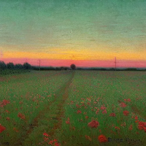 Prompt: morning, flowers field, sunrise by Birge Harrison