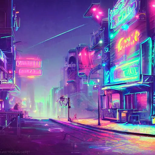 Image similar to an abandoned city with neon lights digital art trending on art station high quality