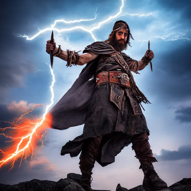 Image similar to photo of a sorcerer warrior with lightning powers, highly detailed, 4 k, hdr, smooth, sharp focus, high resolution, award - winning photo