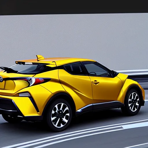 Image similar to toyota chr on a road, hyperrealistic render, new model