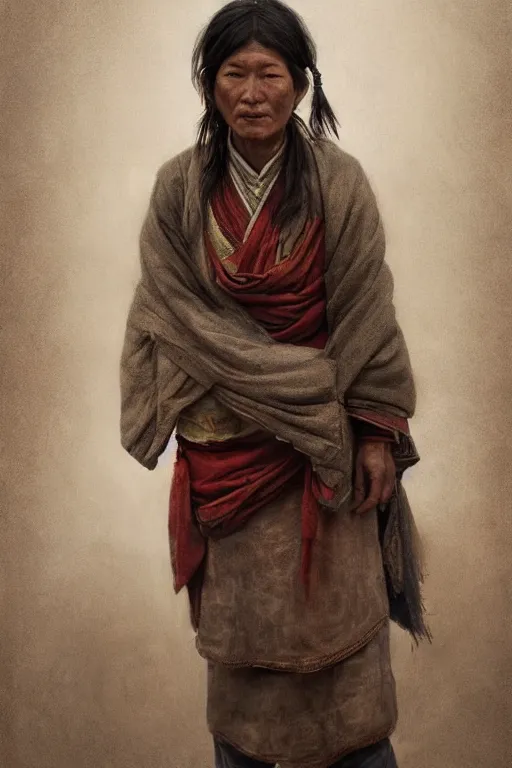 Image similar to Tibetan citizen, portrait, poor, intricate, elegant, volumetric lighting, scenery, digital painting, highly detailed, artstation, sharp focus, illustration, concept art,ruan jia, steve mccurry