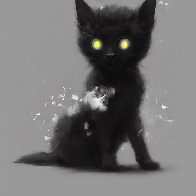 Image similar to a beautiful painting of a cute black kitten. character design by cory loftis, fenghua zhong, ryohei hase, ismail inceoglu and ruan jia. artstation, volumetric light, detailed, photorealistic, rendered in octane