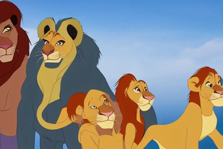 Image similar to simba, mufasa and sarabi from lion king looking at joe biden, symmetry, awesome exposition, very detailed, highly accurate, 8 k, furry