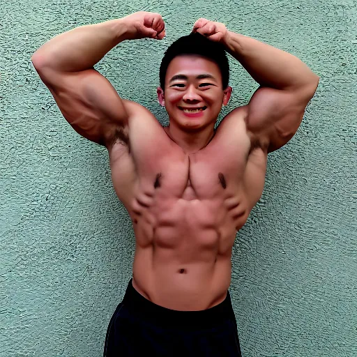Prompt: byron li, age 1 7, extremely buff, 6 0 0 lbs