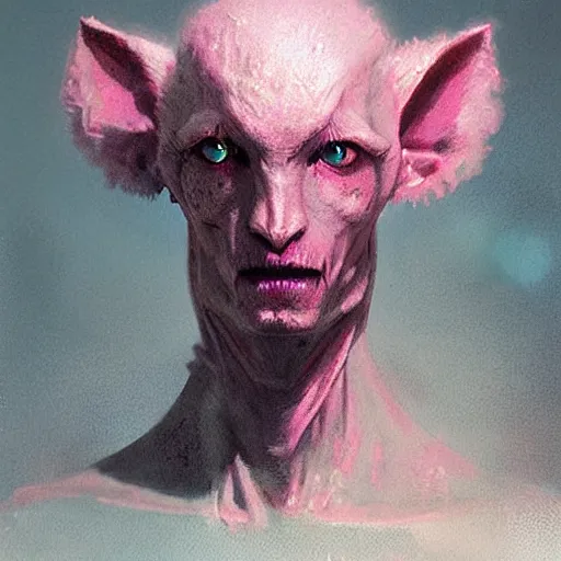 Prompt: fuzzy pink alien, portrait by greg rutkowski