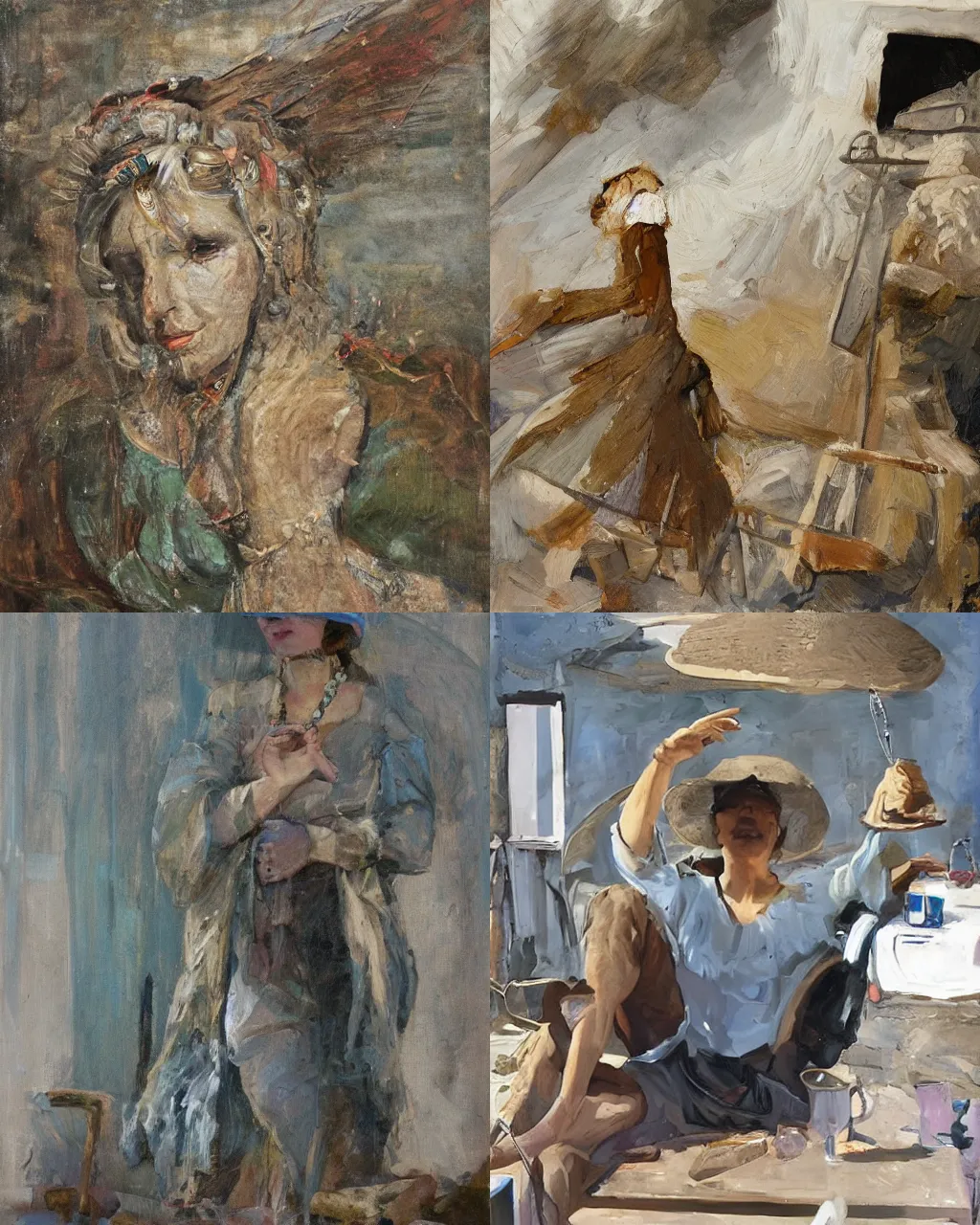 Image similar to portrait of medieval farmer woman with wooden jewelry, mediterranean features, wearing rich jewerly hat and deep blue boho poncho, fantasy character close up portrait, sitting dynamic pose, Low poly, thunder clouds in the sky, artwork by Jeremy Lipkin and Giuseppe Dangelico Pino and Michael Garmash and rob rey, levitation, industrial rusty pipes, simple form, brutal shapes