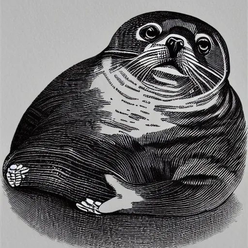 Image similar to ringed seal victorian scholar, black ink on paper, trending on artstation, beautiful, intricate, detailed