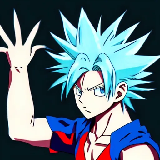 Image similar to boy with blue spikey hair and water powers, anime!!!, cel shaded, shonen style, by kohei horikoshi!!!, by akira toriyama, anime visual, hd