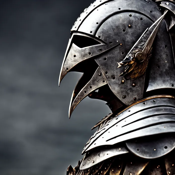 Image similar to photo of a warrior with metal crow themed armour, highly detailed, 4 k, hdr, smooth, sharp focus, high resolution, award - winning photo