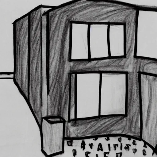 Prompt: child's drawing depiction of the apartment of a depressed student