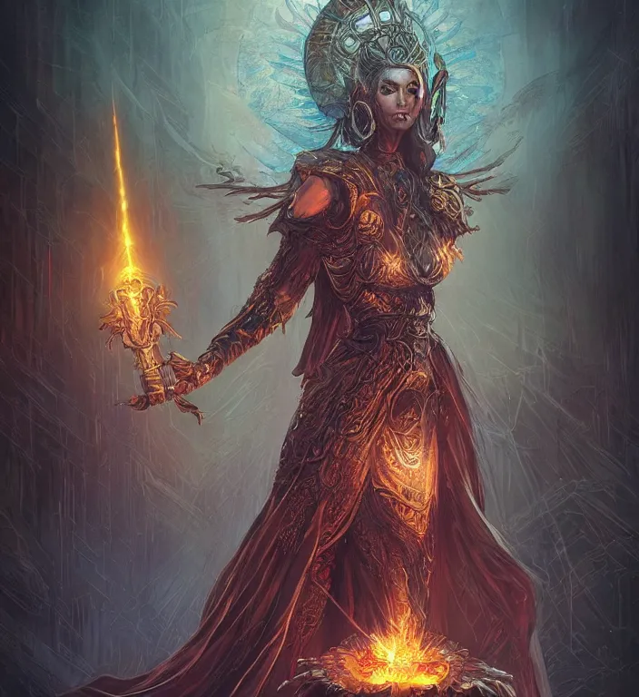 Prompt: unreal engine render + a goddess, tarot card, dark souls colour scheme, luminal, smooth, coherent, high detailed, kerem beyit, Karol Bak, Chris Cold, james gurney, dan mumford, featured on artstation, instagram HD, unreal engine