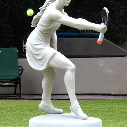 Prompt: natalie portman as thor playing tennis, marble sculpture