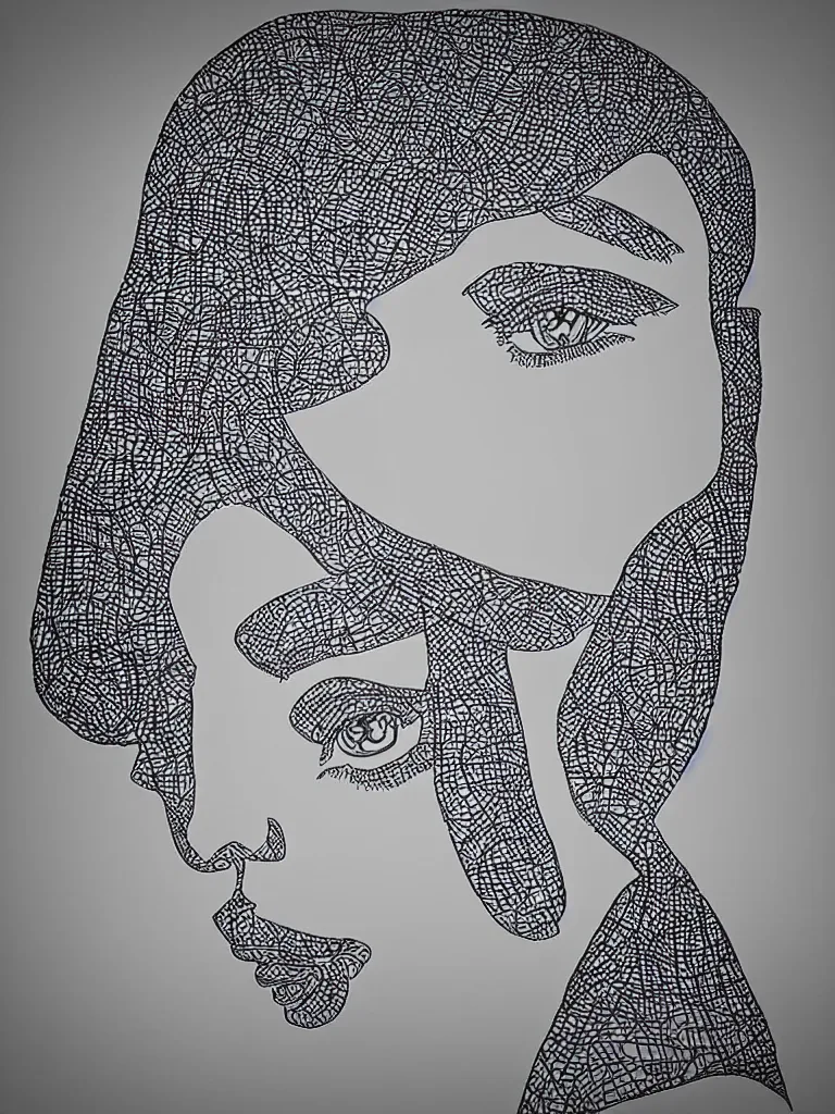 Image similar to elegant minimalist metal wire art of symmetrical and expressive female facial features and silhouette