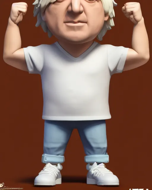 Image similar to full body 3d render of boris johnson as a funko pop, studio lighting, white background, blender, trending on artstation, 8k, highly detailed