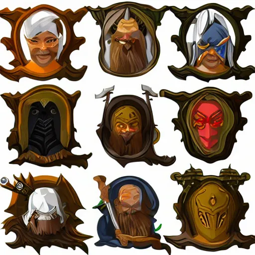 Prompt: set of fantasy icons. very detailed. vector images.