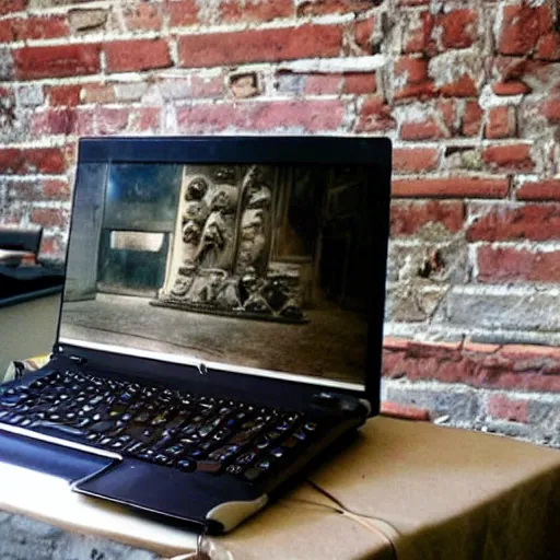 Prompt: an ancient roman laptop computer