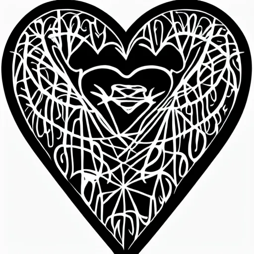 Image similar to clean black and white print, logo of an heart with a stylized human body form inside