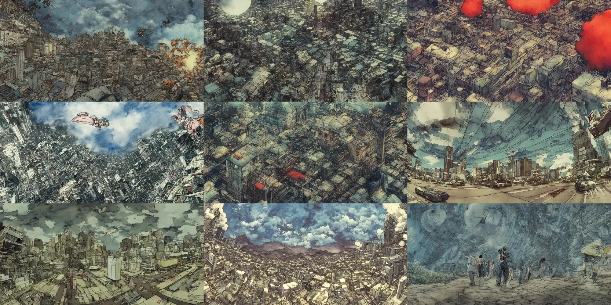 Prompt: incredible wide screenshot, simple watercolor, paper texture, katsuhiro otomo appalachian mountains, genius party,shinjuku, koju morimoto, katsuya terada, masamune shirow, tatsuyuki tanaka hd, 4k, remaster, dynamic camera angle, deep 3 point perspective, fish eye, dynamic scene