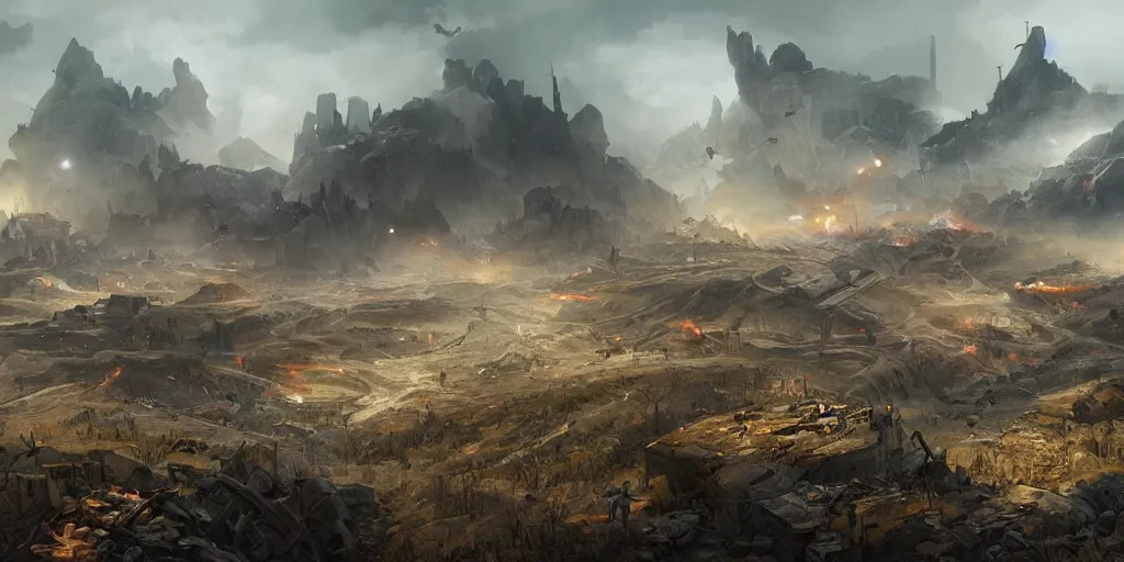 Image similar to WW2 battlefield in New york, matte painting, style of peter mohrbacher