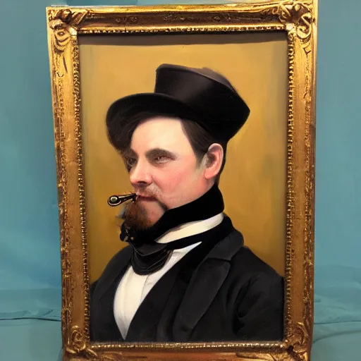 Prompt: Oil Painting portrait of a Victorian Gentleman with a Steampunk prosthetic