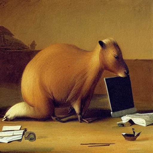 Prompt: a capybara hacking into a website, oil painting, 1 8 th century