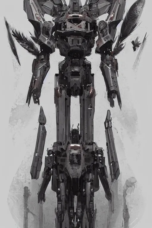 Image similar to very symmetrical!! full body illustrations of mecha, pen and ink, moderately detailed, by james gurney, by greg rutkowski, concept art, moth wing, bird feathers, spread wing, artstation, deviantart, pinterest, unreal engine