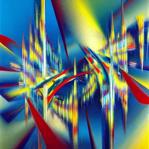 Image similar to abstract art representing momentum, oil painting by john berkey and gabriel dawe, masterwork