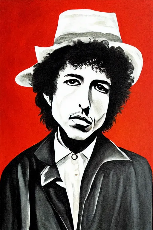 Prompt: Poster artwork, painting of Bob Dylan by Bob Dylan