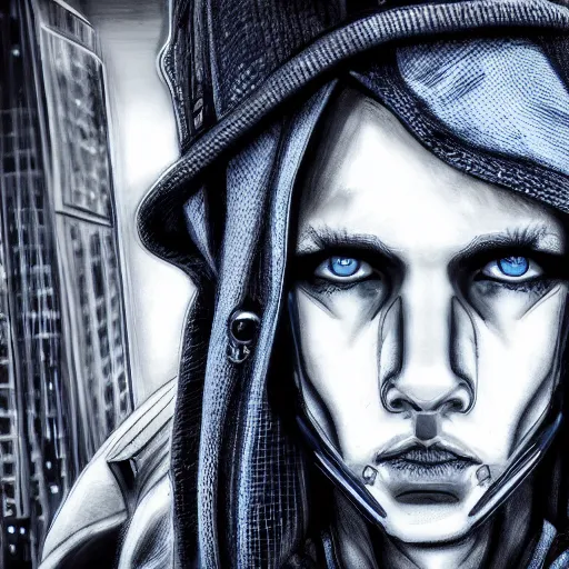 Image similar to hank j wimbleton cyberpunk futuristic darkblue eyes realistic detailed black and white