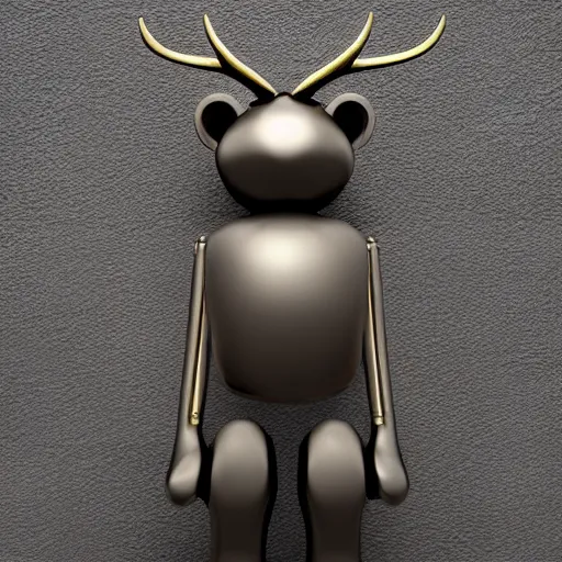 Image similar to a mechanical bear with horns, minimalist style, metal, 3D art