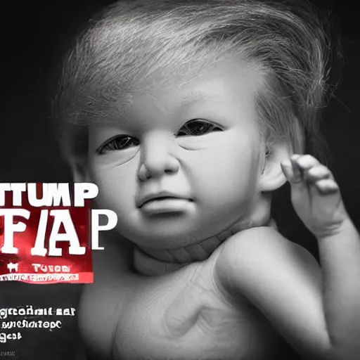 Prompt: photorealistic still portrait photograph of donald trump looking at the camera, diaper baby outfit, depth of field, soft focus, highly detailed, intricate, realistic, national geographic cover, textured detailed skeleton, time magazine cover, dark studio background