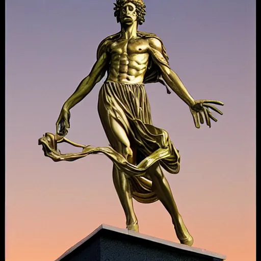 Image similar to the statue of helios by hirohiko araki and moebius