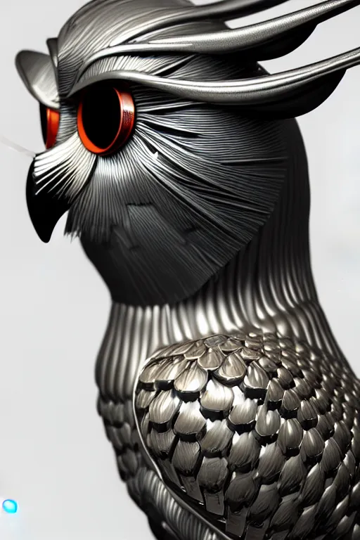 Prompt: complex 3 d render ultra detailed of a beautiful porcelain profile of a mechanical owl made of iron, cable wires, microchip, elegant, hyper realistic, ultra detailed, octane render, jamie hewlett style, volumetric lighting, 8 k post - production