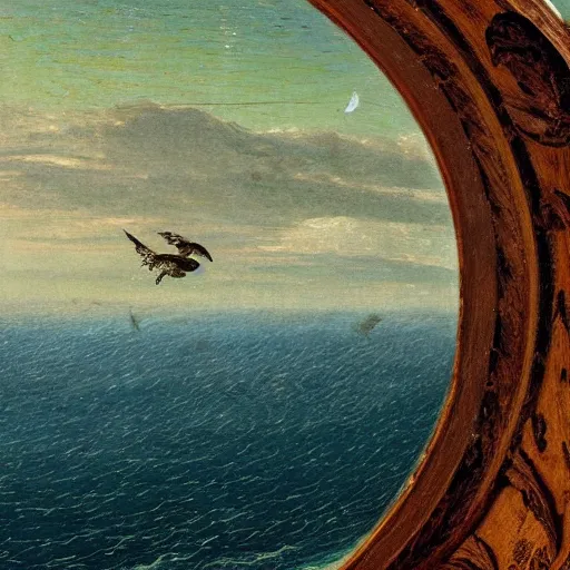 Prompt: an ultra detailed impasto oild painting maritime wildlife floating into space painted by caspar david friedrich