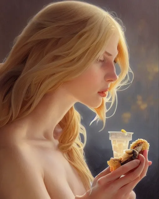 Image similar to Portrait of a  blonde woman and a mallard eating ice creams inp Porto,real life skin, intricate, elegant, highly detailed, artstation, concept art, smooth, sharp focus, art by artgerm and greg rutkowski and alphonse mucha