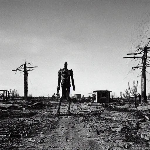 Prompt: portrait of irradiated post apocalyptic nuclear wasteland undead 1950s black and white award winning photo highly detailed Arriflex 35 II, lighting by stanley kubrick