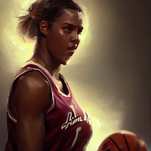 Image similar to painting of an woman basketball player, greg rutkowski, cg worker artstation