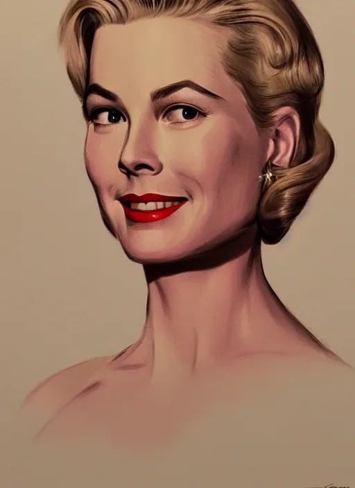 Prompt: twin peaks movie poster art, portrait of grace kelly, from scene from twin peaks, clean, simple illustration, nostalgic, domestic, highly detailed, digital painting, artstation, concept art, smooth, sharp focus, illustration, artgerm, donato giancola, joseph christian leyendecker, wlop