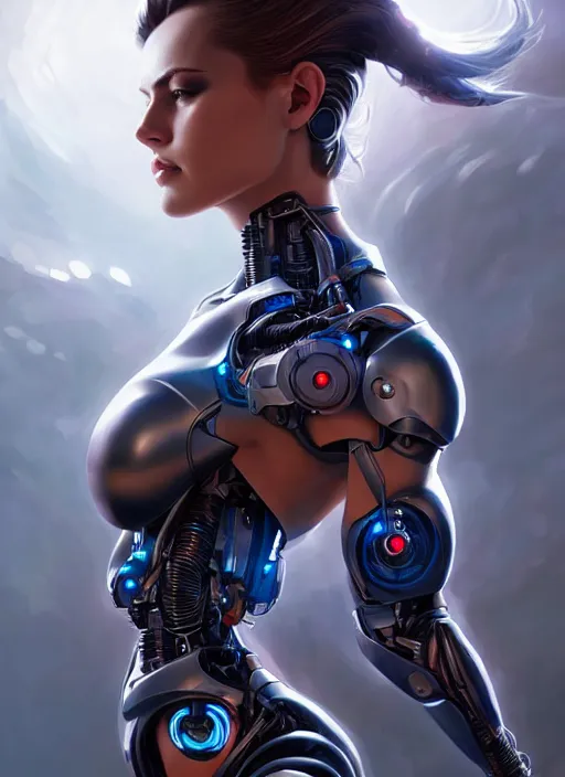 Image similar to photo of a gorgeous cyborg woman in the style of stefan kostic, realistic, sharp focus, 8 k high definition, insanely detailed, intricate, elegant, art by stanley lau and artgerm