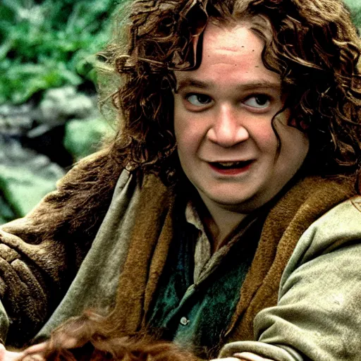 Prompt: Bartook is a twenty-something hobbit with curly brown hair who is slightly overweight, high resolution film still, movie by Peter Jackson