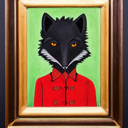 Image similar to portrait of a male anthro anthropomorphic black fox furry fursona with hands on eyes, wearing a suit, 1 9 7 0 s oil on canvas painting, by famous artist jylon denja