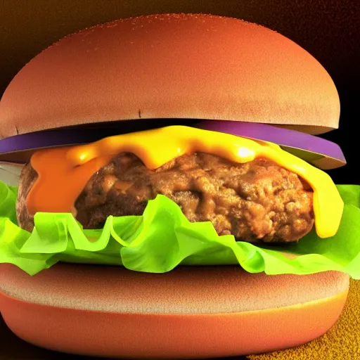 Prompt: blender render of cheeseburger with 3 0 patties