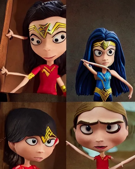 Image similar to steve buscemi ’ s wonder woman as a highly detailed stop motion puppet, in the style of laika studios ’ s paranorman, coraline, kubo and the two strings shot in the style